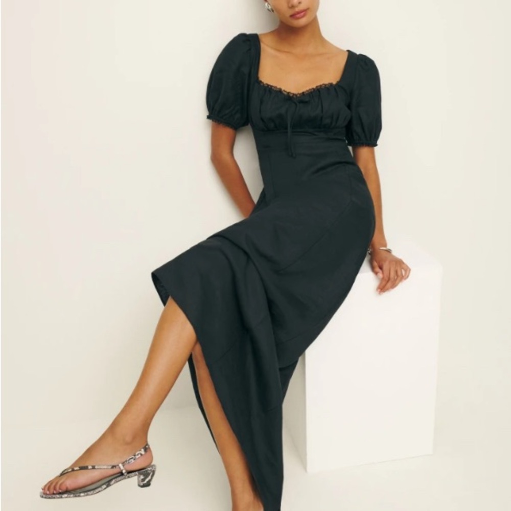 New with tags! Size: 4 - Reformation Black Asymmetrical Dress with Puff Sleeves